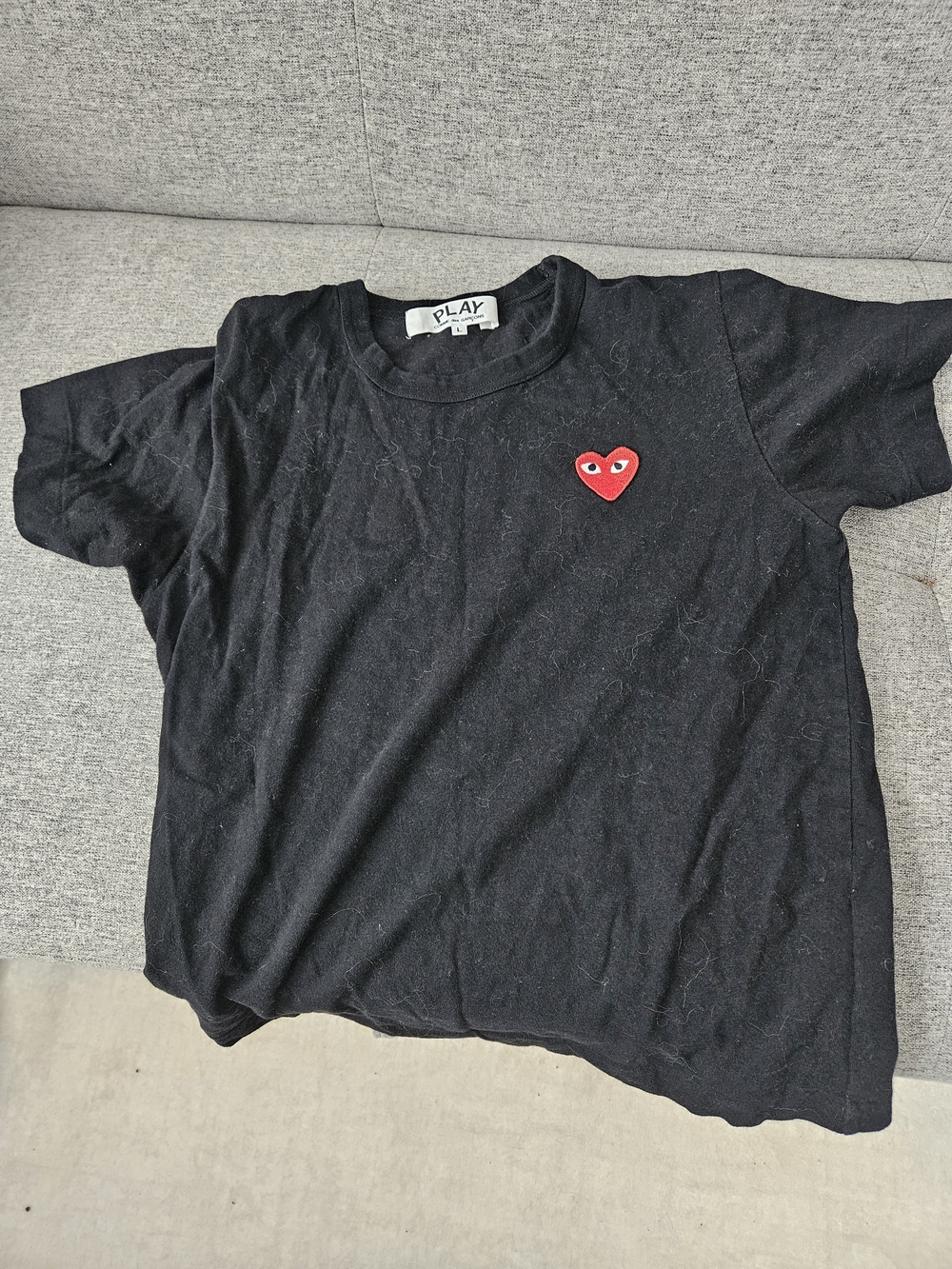 Comme des Garçons Play Black Tee with Red Heart Patch